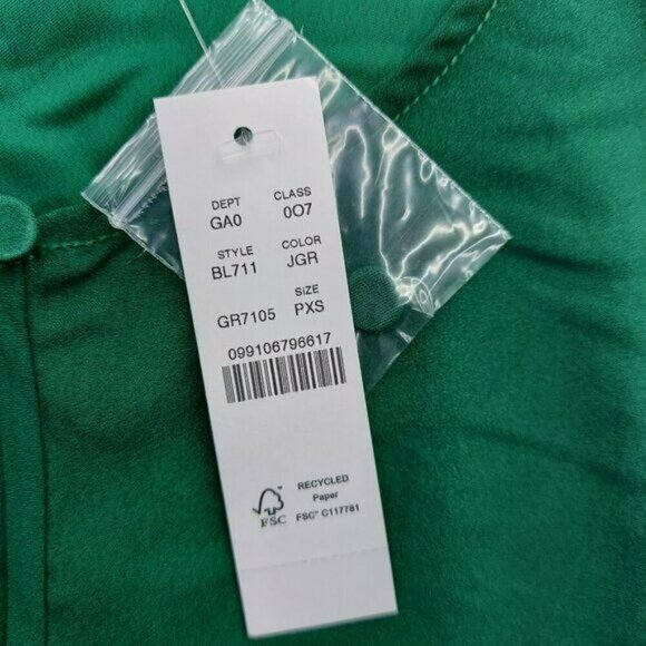 J Crew Green Puff Sleeve Keyhole Neckline Crepe Top Blouse BL711 Women Size XSP - Picture 6 of 15